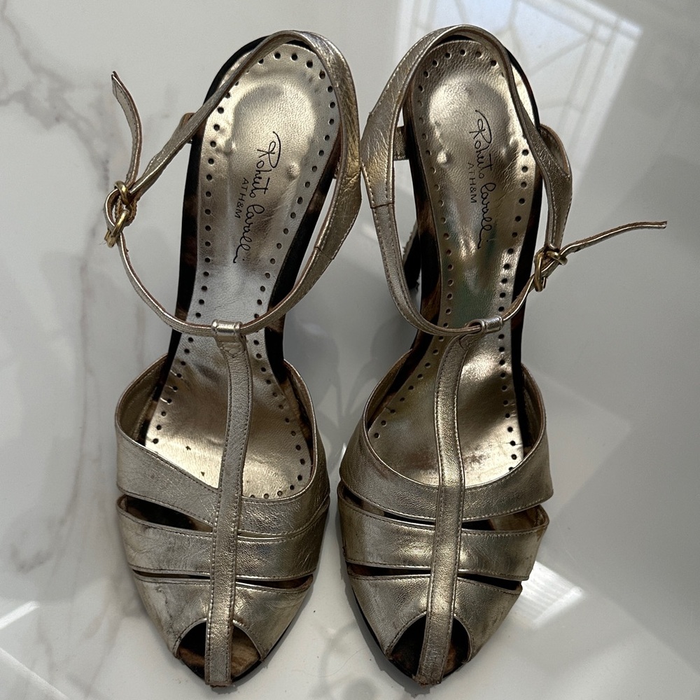 Roberto Cavalli at H&M limited edition vintage Gold Strappy Heels